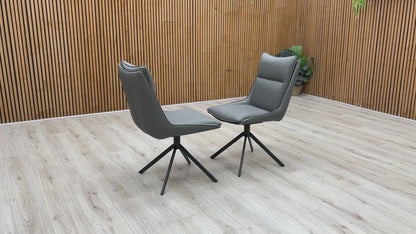 ‘Catalina’ Dark Grey Faux Leather Pair of Swivel Dining Chairs