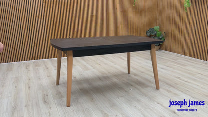 'Magda' Black Solid Oak Large Extending Dining Table with Light Oak Legs