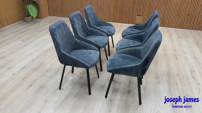 'Veja' Heritage Blue Velvet Fabric Set of 6 Swivel Dining Chairs
