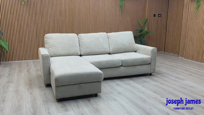 ‘Esprit’ Silver Ebony Feet Fabric Left Hand Facing Sofa Bed with Storage Chaise