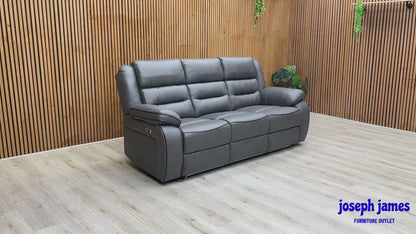 ‘Vegas' Charcoal Grey Microfibre 3 Seater Power Recliner Sofa with LED Lights