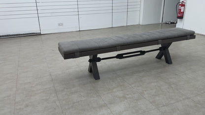 Bodahl 'Terra' 02 Smoked Solid Oak 220cm Dining Bench with Metal X-Shaped Legs + Grey Bench Pad