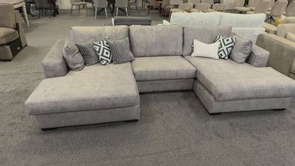 ‘Larry’ Infinity Silver Velvet Double Ended Chaise Sofa