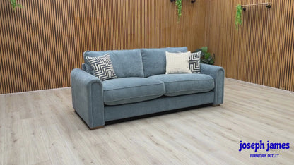 'Archy' Ansel Aqua Blue Lt Ft Fabric 220cm Midi Arm 4 Seater Sofa