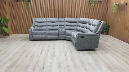 ‘Polly’ Dapple Grey Velvet Manual Recliner 2 Corner 2 Sofa with Cup Holder Console