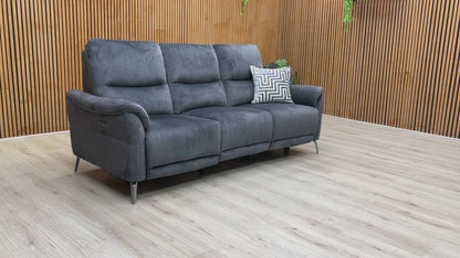 ‘Daytona’ Heritage Granite Velvet 3 Seater Power Recliner Sofa with Drinks Holder and Built-in Bluetooth Speaker