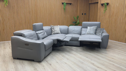 World of Leather ‘Xavier’ Nc-435e Sleet Grey Leather Power Recliner Large Corner Sofa with Power Headrests