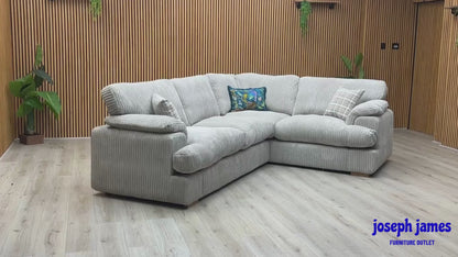 ‘Celine’ Left Arm Facing 2 Seater Formal Back Corner Sofa with Large Swivel Chair Mink and Mocha Celine Cord Fabric Sofa Set