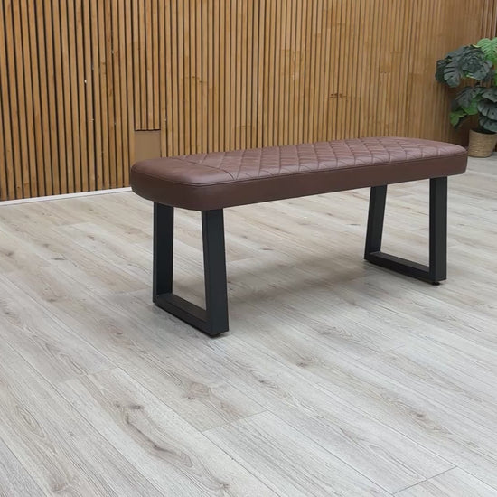Video tour of the Venus dining bench, highlighting the cushioning density and the texture of the faux leather.
