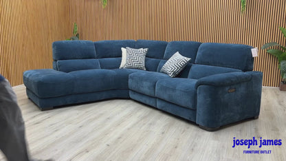 'Nova' Fab-Can-R330 Steel Blue Fabric Left Hand Facing Power Recliner Chaise End Sofa with Power Headrest
