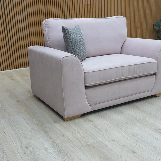 Video preview of the Orka Lilac Plaza Linen Non Quilted Cuddler Chair.