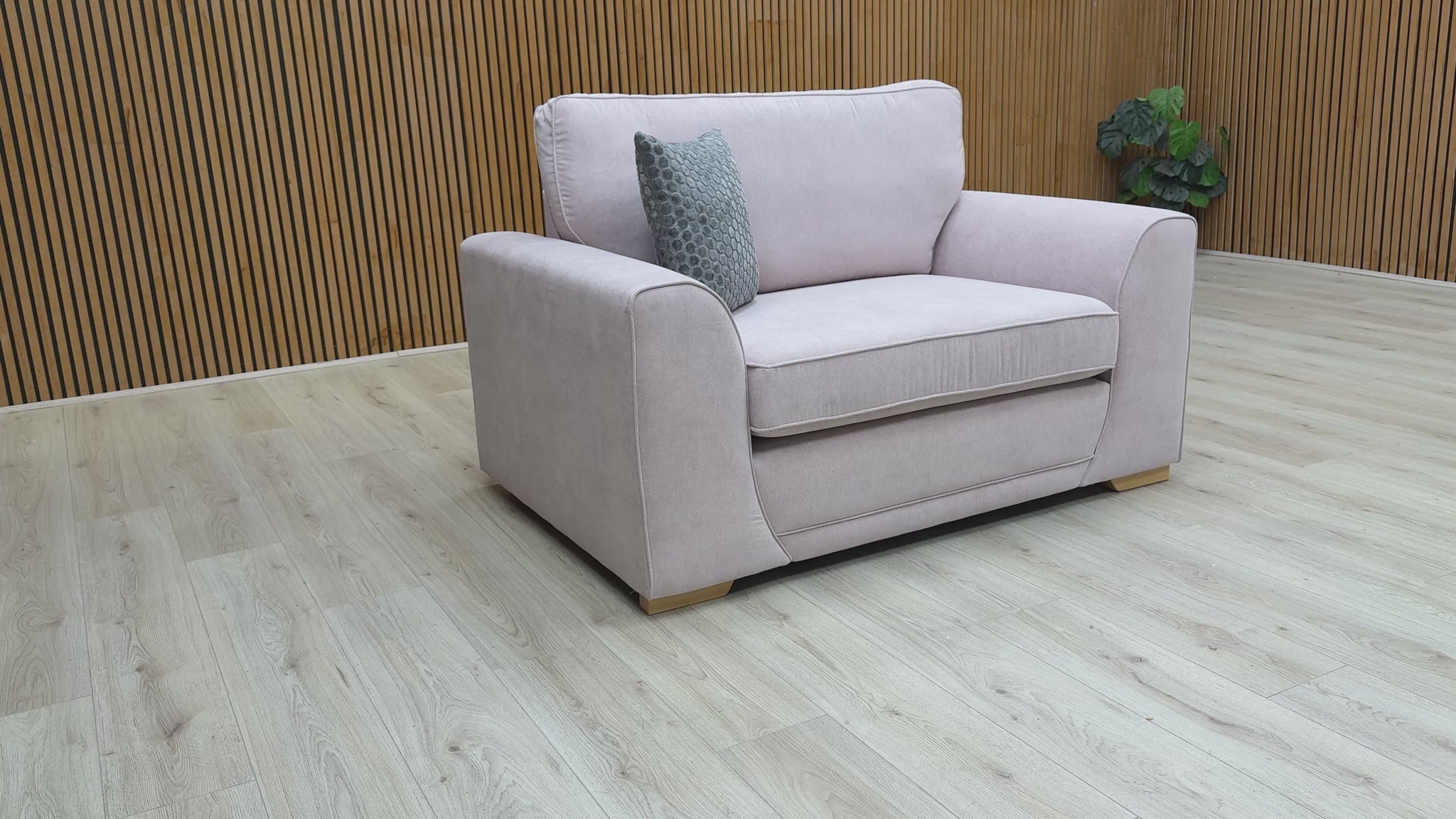 Video preview of the Orka Lilac Plaza Linen Non Quilted Cuddler Chair.