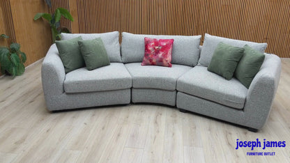 'Spencer' Light Grey Fabric Curved 4 Seater Sofa