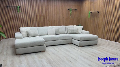‘Broadgate’ Stone Fabric Large U-shape Modular Sofa