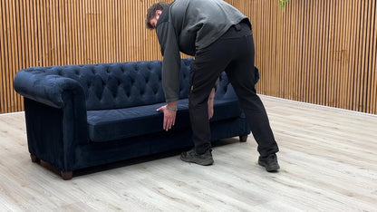 ‘Chester’ Navy Fabric Sofa Bed + Round Footstool