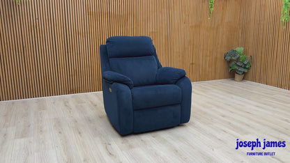 G Plan 'Kingsbury' Navy Blue Velvet Fabric Power Recliner Chair with Power Headrest and Power Lumbar
