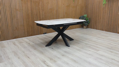‘Raul’ Calcatta Marble Ceramic Top 160cm Extending Dining Table