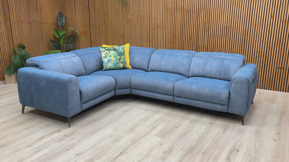 ‘Ezra’ Dexter 43525 Wave Blue Velvet Left Hand Facing Power Recliner Corner Sofa with Power Headrest