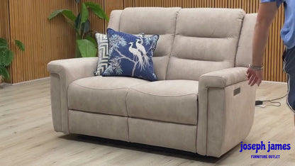 ‘Vega’ Beige Fabric 2 Seater Power Recliner Sofa