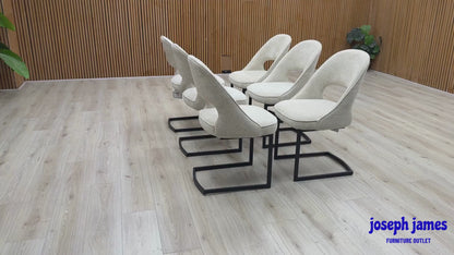 'Tiber' Alabaster Beige Fabric Set of 6 Cantilever Dining Chairs