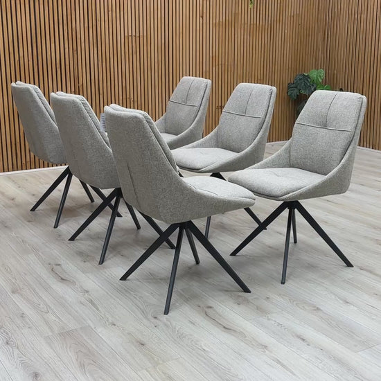 Video for a product video demonstrating the swivel feature and quality of the 'Jasmine' Latte Fabric Dining Chair.