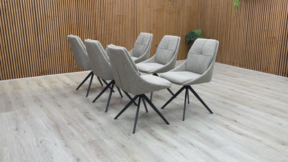 Video for a product video demonstrating the swivel feature and quality of the 'Jasmine' Latte Fabric Dining Chair.