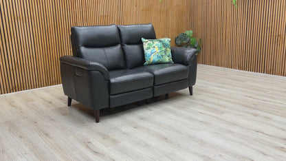‘Morgan’ Oslo Jet Black Cat-40/23 Leather 2 Seater Power Recliner Sofa