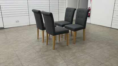 ‘Augusta’ Anthracite Fabric Roll Back Upholstered Dining Chairs - Set of 4