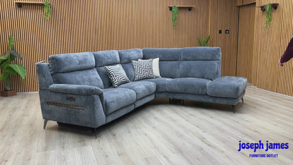 'Eclipse' Fab-Dab-R18 Silverish Blue Gm Fabric Right Hand Facing Power Recliner Sofa with Power Headrests and Chaise End Storage