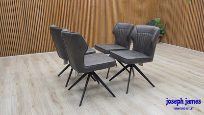 ‘Jayden’ Dark Grey Faux Leather Set of 4 Swivel Dining Chairs