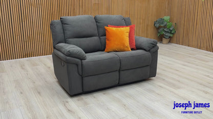 'Albion' Charcoal Grey Chenille Fabric 2 Seater High Back Manual Recliner Sofa
