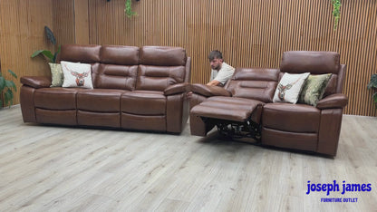 ‘Brandon’ Brown Full Leather 3 + 2 Seater Power Recliner Sofa Set