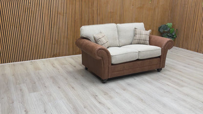 ‘Charles’ Sultan Oatmeal Combination Fabric Formal Back 2 Seater Sofa