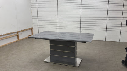 ‘Tokyo’ High-gloss Grey Tempered Glass 160cm Large Extending Dining Table