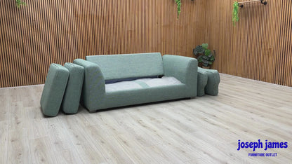 ‘Lorella’ Duck Egg Blue Fabric Formal Back Large 2 Seater Deluxe Sofa Bed