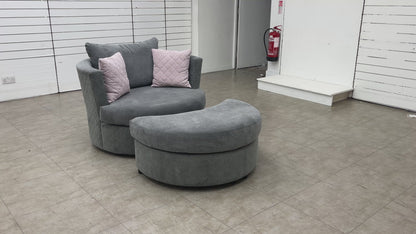‘Molly’ Pewter Fabric Swivel Chair + Half Moon Stool