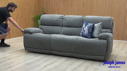 ‘Link’ Grey Fabric 3 Seater Power Recliner Sofa with Power Headrests
