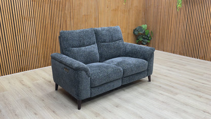 ‘Morgan’ Hopsack Midnight Blue 70005 Woven Fabric 2 Seater Power Recliner Sofa