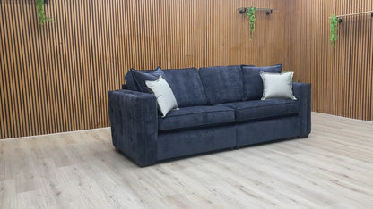 Video tour showcasing the scale and textured Derwent denim blue fabric of the Chelsea 4-seater classic back sofa.