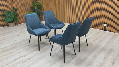 ‘Veja’ Blue Heritage Velvet Swivel Dining Chairs - Set of 4