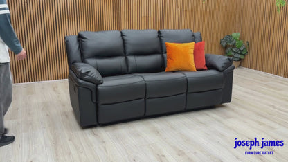 ‘Albion' Black Luxury Faux Leather 3 Seater High Back Manual Recliner Sofa