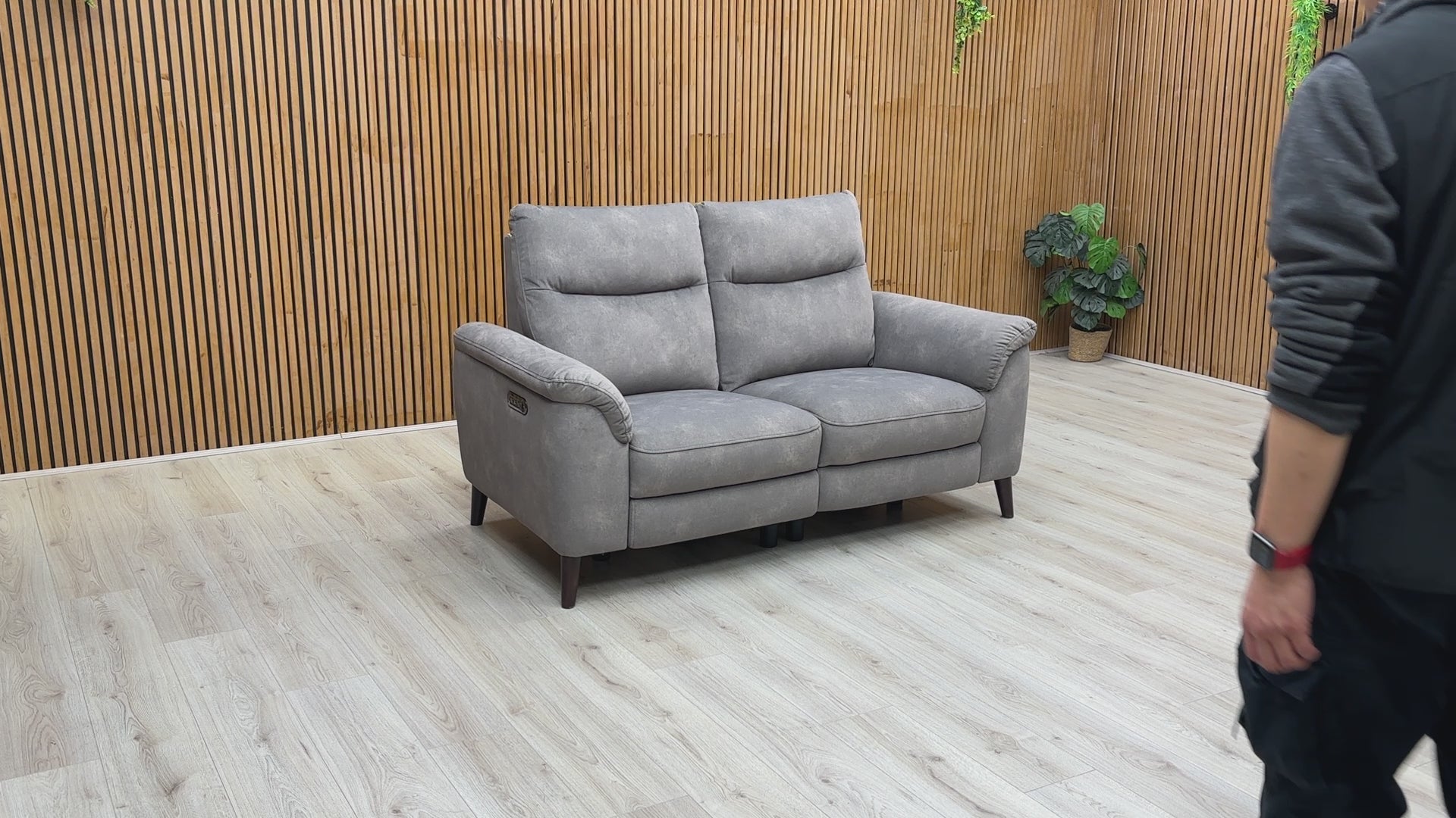 Video of The Morgan 2 Seater Power Recliner Sofa fully extended, showcasing maximum comfort.