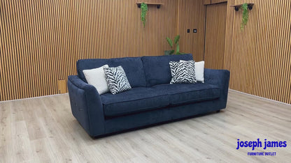 ‘Boujee’ Lustro Indigo Blue Fabric 4 + 4 Seater Classic Back Sofa Set