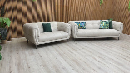 Video demonstrating the plush Hudson Mink Velvet upholstery and the all-over buttoning detail of the Sienna sofa.