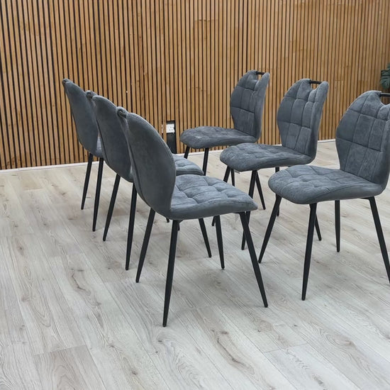 Video preview of the Alva Charcoal Grey Fabric Fixed Dining Chair.