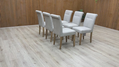 'Lewis’ Light Grey Faux Leather Roll Back Dining Chairs - Set of 6