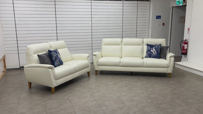 Oak Furnitureland ‘Linden’ White Leather 3 + 2 Seater Sofa Set