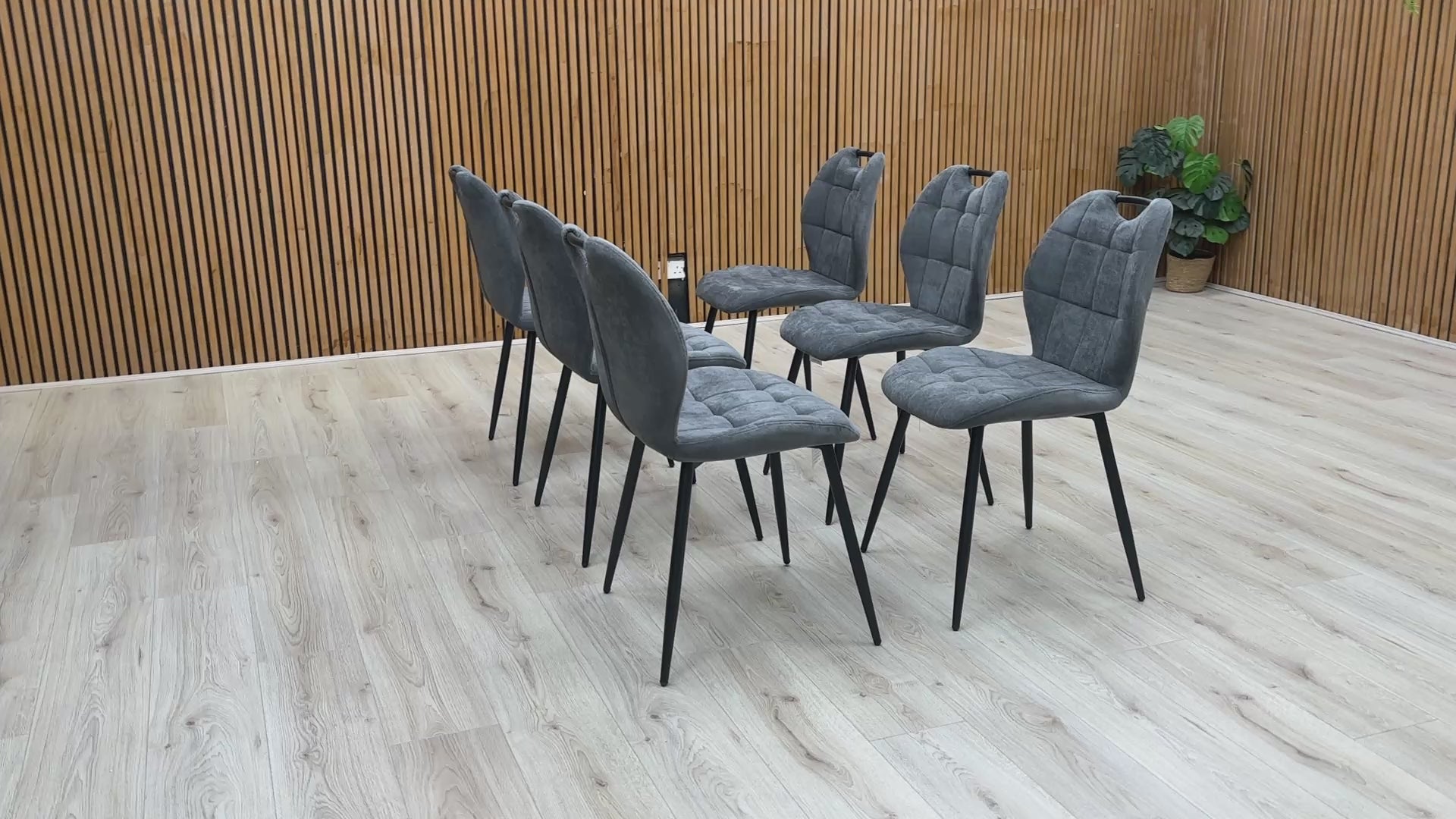Video preview of the Alva Charcoal Grey Fabric Fixed Dining Chair.