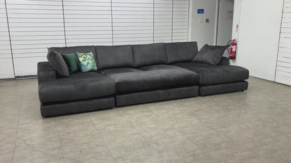 'Rest' Black Rest Velvet Large Double Chaise Sofa + Large Bench Footstool