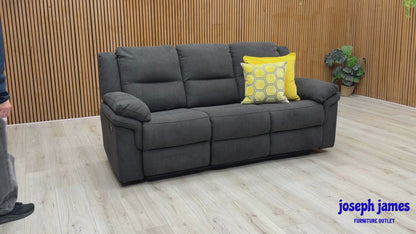 ‘Albion’ Charcoal Grey Chenille Fabric 3 Seater High Back Manual Recliner Sofa